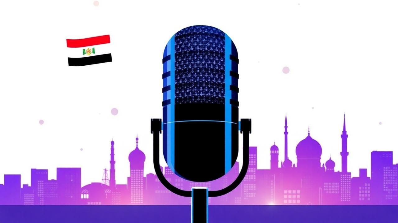 Microphone over a Cairo skyline representing Egyptian Arabic media